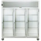 image of Traulsen G32012 76" Three Section Reach-In Refrigerator w/ 3 Glass Doors (hinged right/right/right), Top Mount, 70.67 cu. ft.