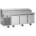 image of Traulsen TS090HT 90" Three Section Refrigerated Pizza Prep Table w/ 3 Doors, (12) 1/3 Pans