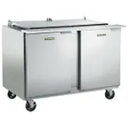 image of Traulsen UST488-LL 48" 2-Section Sandwich Salad Prep Table w/ 2 Doors, 8 Pans, Stainless Steel, Self-Contained Refrigeration