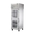 image of True STR1RPT-2HS-2HG 1-Section Pass-Thru Refrigerator w/ Front 2 Solid & Rear 2 Glass Half Doors, Stainless Steel