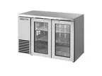 image of True TBB24-48-2G-Z1-SFT-S-1 48" Two‑Section Cooler, 76 6‑Pack 12oz Cans, Glass Doors, SS, R290, USA