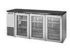 image of True TBB24-72-3G-Z1-BST-S-1 2‑Sec Bar Cooler, 72" W, 125 12‑oz Cans S/Blk Glass Doors Locks ¼HP 115V