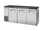 image of True TBB24-72-3S-Z1-BST-S-1 72" Back Bar Cooler, 125 Cans, Doors, Black SS, R290, 1/4 HP 115V, USA