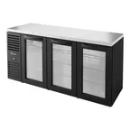 image of True TBR72-RISZ1-L-B-GGG-1 72" Back Bar Refrigerator with 3 Glass Swing Doors & LED Lighting
