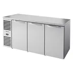 image of True TBR72-RISZ1-L-S-SSS-1 72" 3 Solid Door Stainless Steel Back Bar Refrigerator with LED
