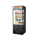 image of True TOAM-30GS-HC~TSL01 30" Vertical Air Curtain Merchandiser in Black, Self-Contained, 4 Shelves, Glass Sides, Lighted Sing Panel