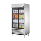 image of True TSD-33G-HC-LD 40" Two Section Reach-In Refrigerator w/ 2 Glass Sliding Doors, Bottom Mount, Stainless Steel Front-Aluminum Sides