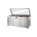image of True TSSU-72-30M-B-ST-FGLID-HC~SPEC3 72" Mega Top Sandwich/Salad Prep Table w/ 3 Doors, 30 Pans