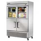 image of True TS-49-2-G-2-HC~FGD01 54" 2-Section Reach-In Refrigerator w/ 2 Solid & 2 Glass Half Doors, Bottom Mount, Stainless Steel