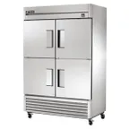 image of True TS-49F-4-HC 54" Two Section Reach-In Freezer w/ 4 Half Solid Doors, Bottom Mount, All Stainless Steel