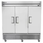 image of True TS-72-HC 78" 3-Section Reach-In Refrigerator w/ 3 Solid Doors, Bottom Mount, Stainless Steel