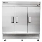 image of True TS-72F-HC 78" 3-Solid Door Reach-In Freezer, Bottom Mount, 72 cu. ft., Stainless Steel