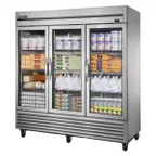 image of True TS-72G-HC~FGD01 78" 3-Section Reach-In Refrigerator w/ 3 Glass Doors, Bottom Mount, Stainless Steel