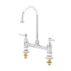 image of T&S Brass B-0321-NPL Double Pantry Faucet, Deck Mount, 8" C/C, Swivel Gooseneck