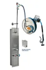image of T&S Brass B-7132-U01WS8TC 50' Stainless Steel Open Hose Reel with Stainless Steel Surface Cabinet with Bottom Inlets