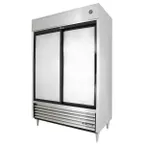 image of True TSD-47-HC 54" Two Section Reach-In Refrigerator w/ 2 Solid Sliding Doors, Bottom Mount, Stainless Steel Front-Aluminum Sides