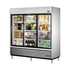image of True TSD-69G-HC-LD 78" 3-Section Reach-In Refrigerator w/ 3 Sliding Glass Doors, Bottom Mount, Stainless Steel Front-Aluminum Sides