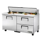 image of True TSSU-60-16D-2-HC 60" Sandwich / Salad Prep Table w/ 1 Door & 2 Drawers, 16 Pans