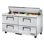 image of True TSSU-60-16D-4-HC 60" Two Section Sandwich / Salad Prep Table w/ 4 Drawers, 16 Pans