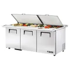 image of True TSSU-72-30M-B-DS-ST-HC 72" Mega Top Sandwich/Salad Prep Table w/ 3 Doors, 30 Pans