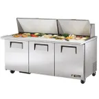 image of True TSSU-72-30M-B-ST-HC 72" Mega Top Sandwich/Salad Prep Table w/ 3 Doors, 30 Pans