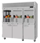 image of Turbo Air PRO-77R-GSH-N Three Section Reach-In Refrigerator w/ 3 Glass & 3 Solid Half Doors, Top Mount, 75 cu. ft.