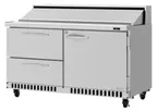 image of Turbo Air PST-60-D2R(L)-FB-N 60" 1-Door & 2-Drawer Sandwich and Salad Prep Table, Front Breathing, 16 Pans, Stainless Steel