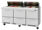 image of Turbo Air PST-72-D6-FB-N 72" 6-Drawer Mega Top Sandwich and Salad Prep Table, 18 Pans, Stainless Steel