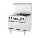 image of Turbo Air TARG-12G4B 36" Gas Restaurant Range w/ (4) Open Burners, 12" Griddle Left, (1) Standard Oven, 185.000 BTU