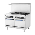 image of Turbo Air TARG-12G6B 48" Gas Restaurant Range w/ (6) Open Burners, 12" Griddle Left, (2) Standard Ovens, 284.000 BTU