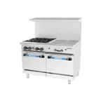 image of Turbo Air TARG-24G4B 48" Gas Restaurant Range w/ (4) Open Burners, 24" Griddle Left, (2) Standard Ovens, 235.000 BTU 