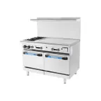 image of Turbo Air TARG-36G2B 48" Gas Restaurant Range w/ (2) Open Burners, 36" Griddle Left, (2) Standard Ovens, 193.000 BTU