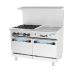 image of Turbo Air TARG-4B24G 48" Gas Restaurant Range w/ (4) Open Burners, 24" Griddle Right, (2) Standard Oven, 235.000 BTU 