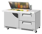image of Turbo Air TST-60SD-18M-D2R(L)-FB-N(-LW) 60" 2-Section Mega Top Sandwich Prep Table w/ 2 Drawers, Front Breathing, 18 Pans