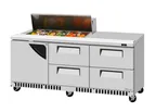 image of Turbo Air TST-72SD-12S-D4R(L)-FB-N(-LW) 72" Sandwich and Salad Prep Table, 4 Drawers & 1 Door, 12 Pans, Stainless Steel