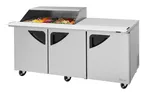 image of Turbo Air TST-72SD-18M-N-SL(-LW) 72" 3-Door Mega Top Sandwich and Salad Prep Table, 18 Pans, Stainless Steel