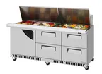 image of Turbo Air TST-72SD-30-D4R(L)-FB-N 72" Mega Top Sandwich and Salad Prep Table w/ 1 Door & 4 Drawers, 30 Pans