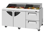 image of Turbo Air TST-72SD-LRD2-N-SL 72" 3-Section Sandwich and Salad Prep Table, 2 Doors & 2 Drawers, 18 Pans, Stainless Steel