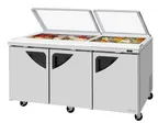 image of Turbo Air TST-72SD-N-GL 72" 3-Door Sandwich and Salad Prep Table, 18 Pans, Stainless Steel