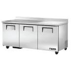 image of True TWT-72-HC 72" 3-Section Worktop Refrigerator w/ 3 Doors, Rear Mounted
