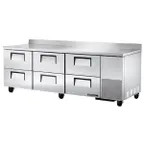 image of True TWT-93D-6-HC 93" 3-Section Worktop Refrigerator w/ 6 Drawers, Side Mount Front Breather