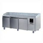 image of U-Line UCPP488-SS61A 88" Three Section Refrigerated Pizza Prep Table w/ 3 Doors, 22 cu. ft.