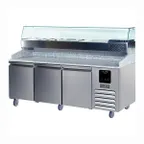 image of U-Line UCPP588-SS61A 88" Three Section Refrigerated Pizza Prep Table w/ 3 Doors, 22 cu. ft.