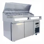 image of QualServ UCPT565-SS61A 65" 2-Section Sandwich and Salad Prep Table w/ 2 Doors, 9 Pans, Stainless Steel