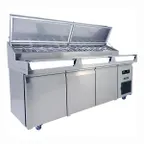 image of QualServ UCPT588-SS61A 88" 3-Door Sandwich and Salad Prep Table, 12 Pans, Stainless Steel