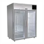 image of QualServ UCRE553-SG71A 53" Two Section Reach-In Refrigerator w/ 2 Glass Doors, Top Mount, Stainless Steel, 49 cu. ft.