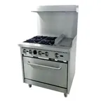 image of Cookline CR36-12G 36" Gas Restaurant Range w/ (4) Open Burners, 12" Griddle Right, (1) Standard Oven, 171.000 BTU