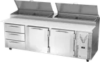image of Victory VPPD93HC-3 93" 3-Section Refrigerated Pizza Prep Table w/ 2 Doors & 3 Drawers