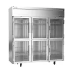 image of Victory VEFSA-3D-HG-HC 78" 3-Section Reach-In Freezer, 6 Half Glass Doors, Top Mounted, 69 cu. ft., Stainless Steel Front