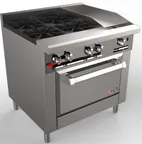 image of Venancio USA G36ST-24B12G 36" Gas Restaurant Range w/ (4) Open Burners, 12" Griddle Right, (1) Standard Oven, 148.000 BTU 